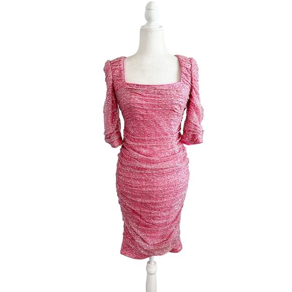 Badgley Mischka Ruched Sequin Cocktail Dress 2 Pink NWT - Picture 3 of 11
